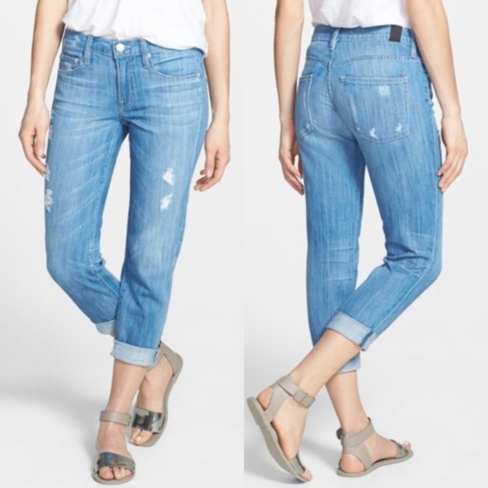 Vince MASON Relaxed Rolled Boyfriend Jeans Distressed Summer Blue Wrecked 25